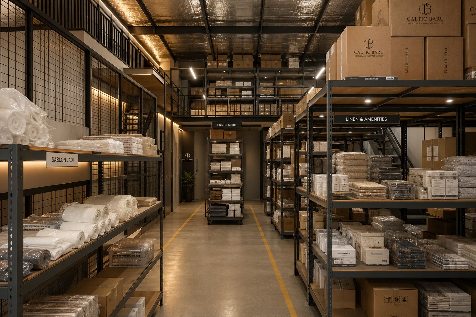 Finished goods warehouse aisle